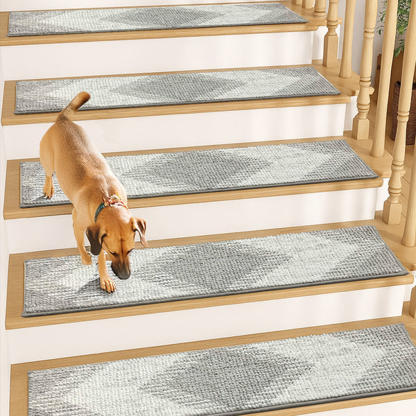 Muddy Mat® Soft Chenille Stair Treads Non-Slip Reusable, Super Absorbent Stair Treads for Wooden Steps, Tile & Marble Floor, Easy to Install & Machine Washable - Aspen 30'' x 7''