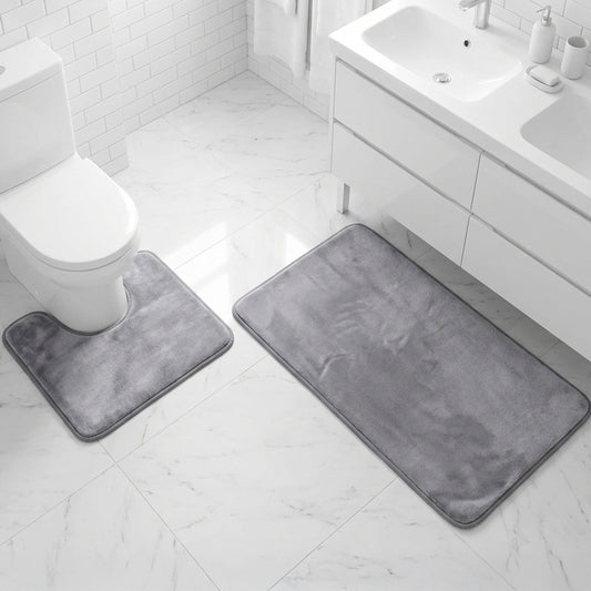 Muddy Mat® Memory Foam Bath Mat Set 2 Piece – Velvet Soft Non Slip Bathroom Rugs Set, Thick Absorbent Washable Bath Mats for Bathroom Floor and Shower, 20"x30" + 20"x20" U-Shaped