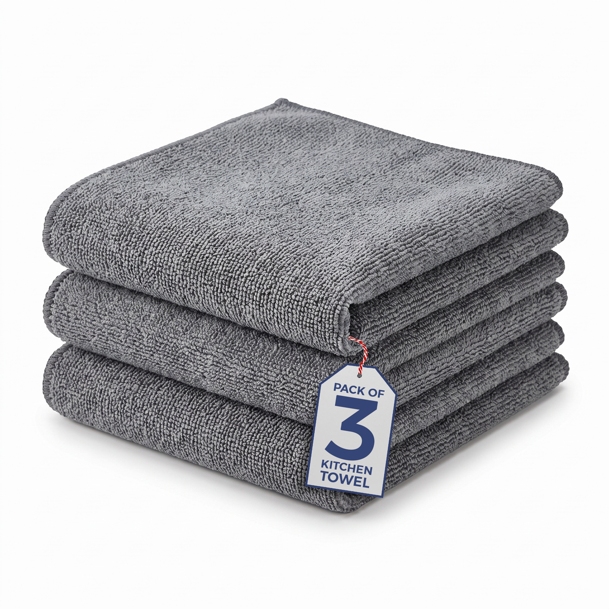 Muddy Mat® Kitchen Towels 3 Pack - Super Absorbent Microfiber Dish Cloths, Quick Dry Soft Cleaning Towels for Dishes, Counters and Spills, Machine Washable, Grey 11.8" x 11.8"
