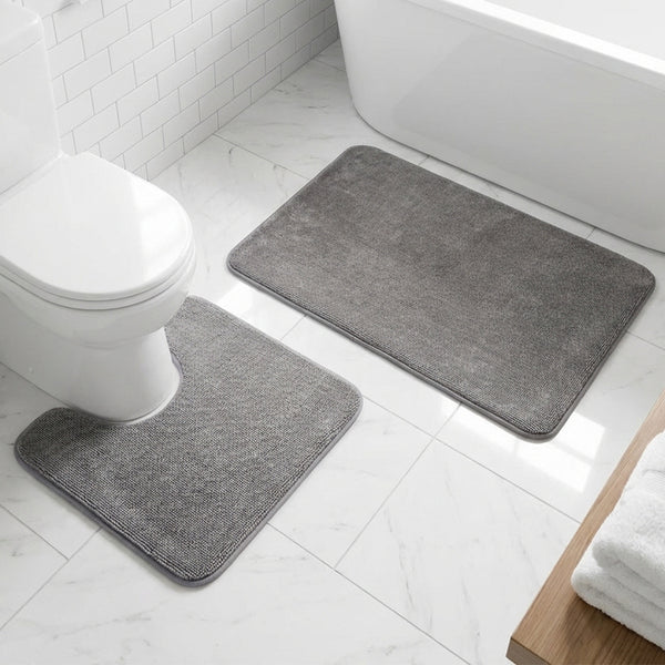 Muddy Mat® CloudStep Bathroom Rugs 2 Piece Set, Non Slip Bath Mats for Bathroom, Absorbent Memory Foam Chenille, Machine Washable Quick Dry Toilet Rug Set, 20"x30" + 20"x20" U-Shaped