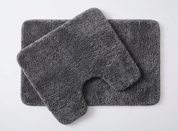 Muddy Mat® Fluffy Bathroom Rugs 2 Piece Set, Soft Absorbent Microfiber Bath Mats, Non Slip, Quick Dry, Machine Washable for Floor, Tub, Shower & Toilet, 20"x30" + 20"x20" U-Shaped