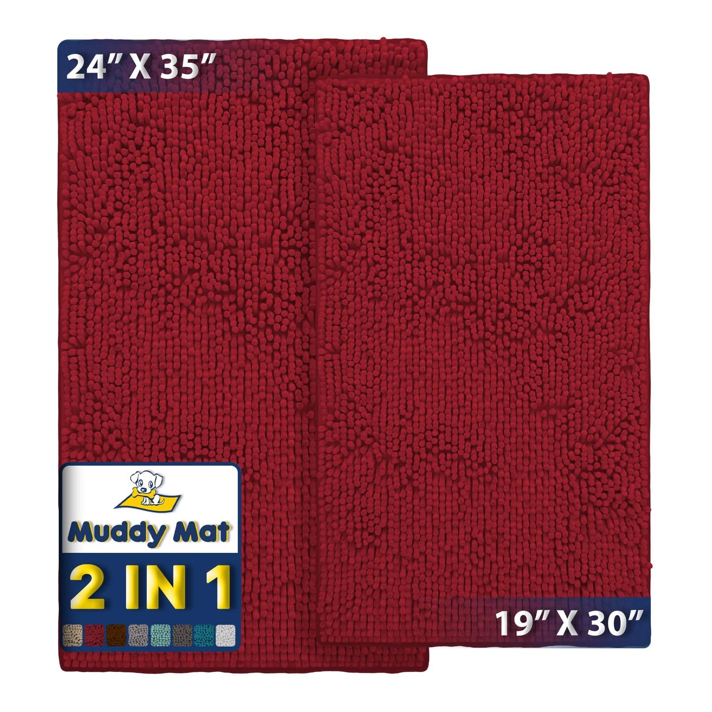 Muddy Mat® - Anti-Mud Dog Door Mat - Pack of 2 - 19" x 30" & 24" x 35"