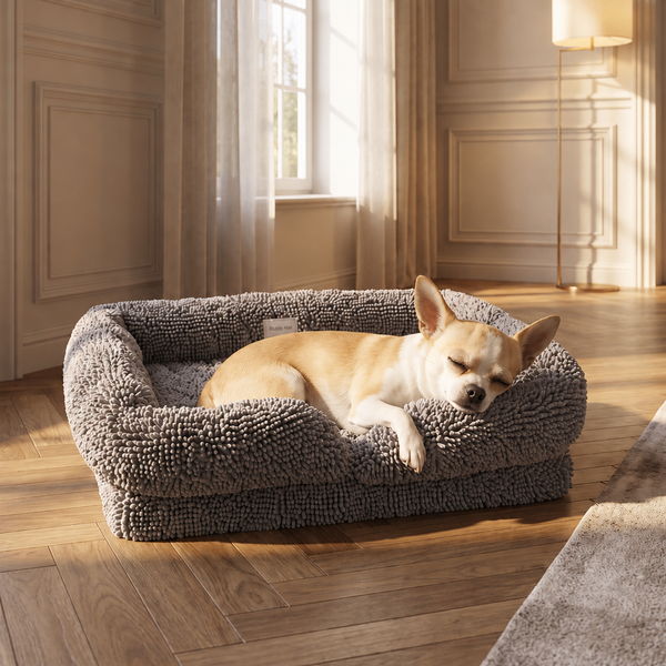 Muddy Mat® Cloud K-9 Rectangle Dog Bed for Dogs & Cats, Chenille Bolster Bed with Foam Support, Machine Washable Removable Cover, Slip Resistant Crate & Couch Bed