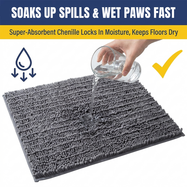Muddy Mat® MudMax Dog Door Mat for Muddy Paws – Ultra Water Absorbing Mat Chenille Muddy Carpet® Soaks 5X Water, Microfiber Quick Dry, Slip Resistant Machine Washable Indoor Mat