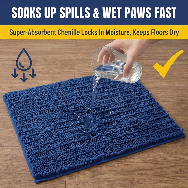 Muddy Mat® MudMax Dog Door Mat for Muddy Paws – Ultra Water Absorbing Mat Chenille Muddy Carpet® Soaks 5X Water, Microfiber Quick Dry, Slip Resistant Machine Washable Indoor Mat
