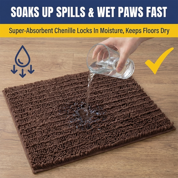 Muddy Mat® MudMax Dog Door Mat for Muddy Paws – Ultra Water Absorbing Mat Chenille Muddy Carpet® Soaks 5X Water, Microfiber Quick Dry, Slip Resistant Machine Washable Indoor Mat