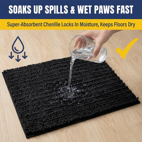 Muddy Mat® MudMax Dog Door Mat for Muddy Paws – Ultra Water Absorbing Mat Chenille Muddy Carpet® Soaks 5X Water, Microfiber Quick Dry, Slip Resistant Machine Washable Indoor Mat
