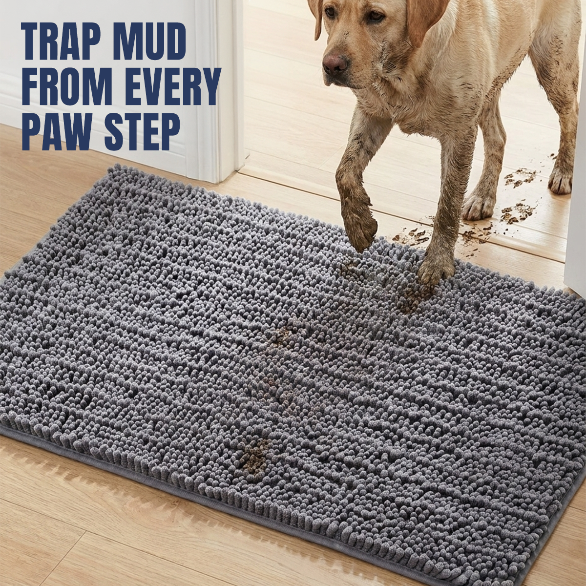 Muddy Mat® MudMax Dog Door Mat for Muddy Paws – Ultra Water Absorbing Mat Chenille Muddy Carpet® Soaks 5X Water, Microfiber Quick Dry, Slip Resistant Machine Washable Indoor Mat