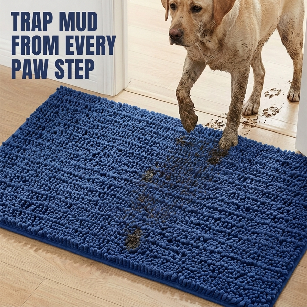 Muddy Mat® MudMax Dog Door Mat for Muddy Paws – Ultra Water Absorbing Mat Chenille Muddy Carpet® Soaks 5X Water, Microfiber Quick Dry, Slip Resistant Machine Washable Indoor Mat