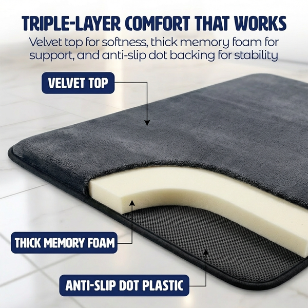 Muddy Mat® Memory Foam Bath Mat – Velvet Soft Non Slip Bathroom Rugs, Thick Absorbent Bath Rugs, Washable Bath Mat for Bathroom Floor and Shower