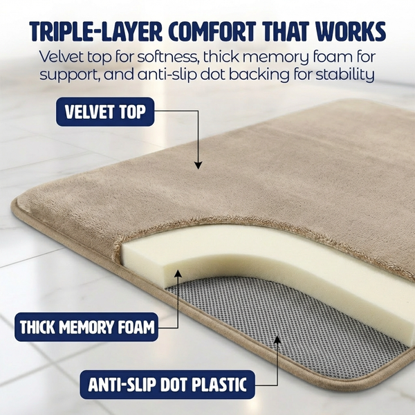 Muddy Mat® Memory Foam Bath Mat – Velvet Soft Non Slip Bathroom Rugs, Thick Absorbent Bath Rugs, Washable Bath Mat for Bathroom Floor and Shower