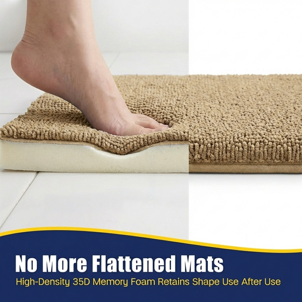 Muddy Mat® CloudStep Bathroom Rugs, Non Slip Bath Mats for Bathroom, Super Absorbent Memory Foam Chenille, Quick Dry Machine Washable Thick Toilet Rug for Shower Tub and Floor