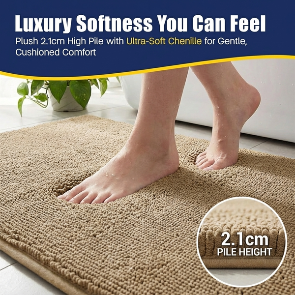 Muddy Mat® CloudStep Bathroom Rugs 2 Piece Set, Non Slip Bath Mats for Bathroom, Absorbent Memory Foam Chenille, Machine Washable Quick Dry Toilet Rug Set, 20"x30" + 20"x20" U-Shaped