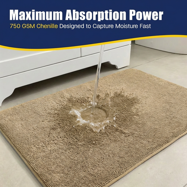 Muddy Mat® CloudStep Bathroom Rugs 2 Piece Set, Non Slip Bath Mats for Bathroom, Absorbent Memory Foam Chenille, Machine Washable Quick Dry Toilet Rug Set, 20"x30" + 20"x20" U-Shaped