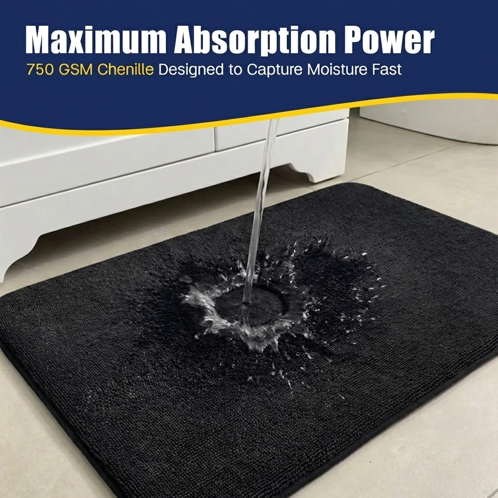 Muddy Mat® CloudStep Bathroom Rugs, Non Slip Bath Mats for Bathroom, Super Absorbent Memory Foam Chenille, Quick Dry Machine Washable Thick Toilet Rug for Shower Tub and Floor
