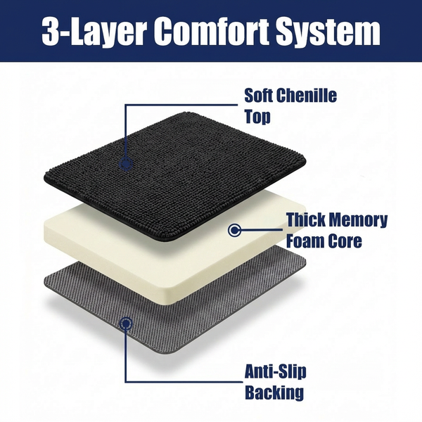 Muddy Mat® CloudStep Bathroom Rugs 2 Piece Set, Non Slip Bath Mats for Bathroom, Absorbent Memory Foam Chenille, Machine Washable Quick Dry Toilet Rug Set, 20"x30" + 20"x20" U-Shaped