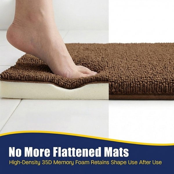 Muddy Mat® CloudStep Bathroom Rugs, Non Slip Bath Mats for Bathroom, Super Absorbent Memory Foam Chenille, Quick Dry Machine Washable Thick Toilet Rug for Shower Tub and Floor