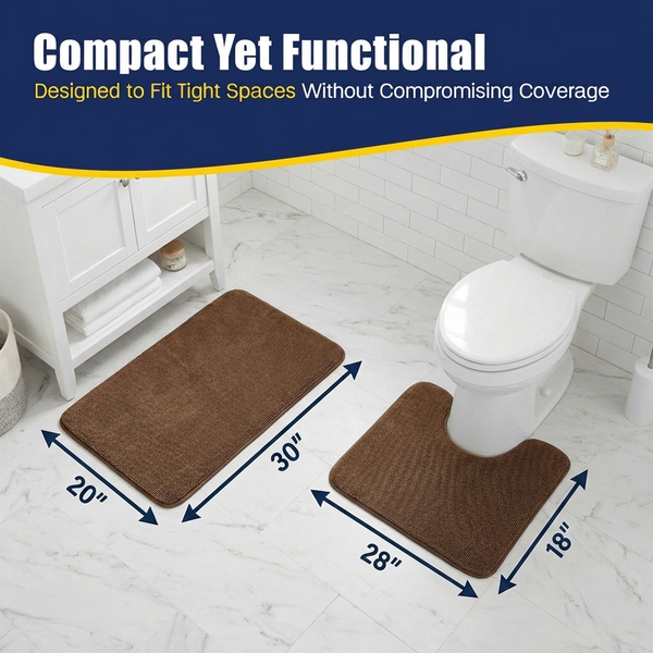 Muddy Mat® CloudStep Bathroom Rugs 2 Piece Set, Non Slip Bath Mats for Bathroom, Absorbent Memory Foam Chenille, Machine Washable Quick Dry Toilet Rug Set, 20"x30" + 20"x20" U-Shaped
