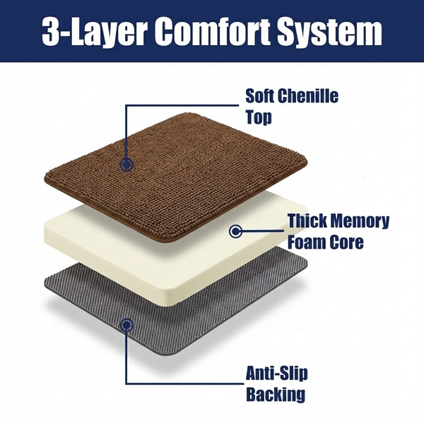 Muddy Mat® CloudStep Bathroom Rugs 2 Piece Set, Non Slip Bath Mats for Bathroom, Absorbent Memory Foam Chenille, Machine Washable Quick Dry Toilet Rug Set, 20"x30" + 20"x20" U-Shaped