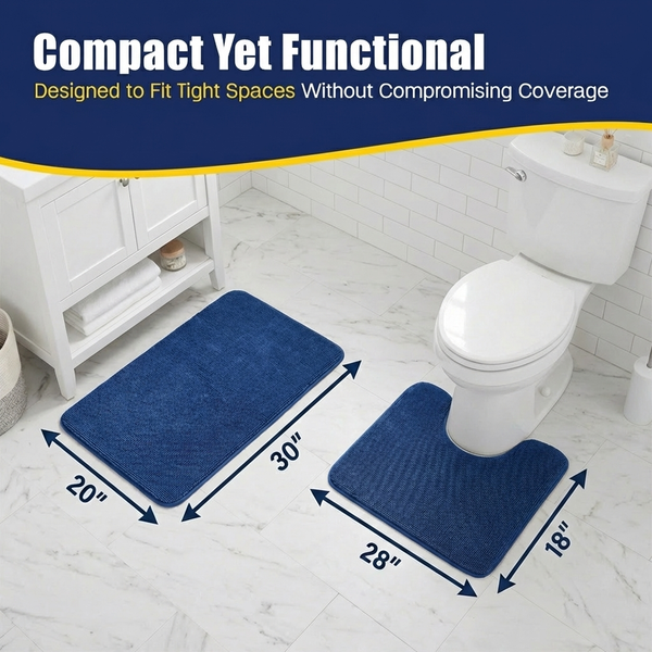 Muddy Mat® CloudStep Bathroom Rugs 2 Piece Set, Non Slip Bath Mats for Bathroom, Absorbent Memory Foam Chenille, Machine Washable Quick Dry Toilet Rug Set, 20"x30" + 20"x20" U-Shaped