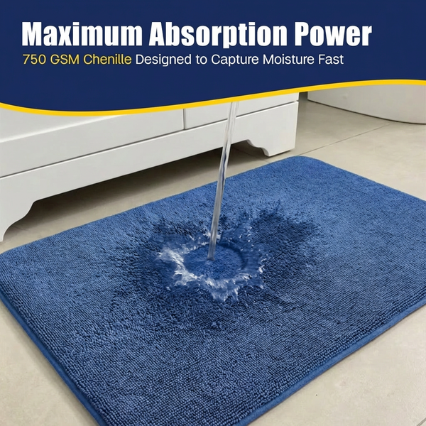 Muddy Mat® CloudStep Bathroom Rugs 2 Piece Set, Non Slip Bath Mats for Bathroom, Absorbent Memory Foam Chenille, Machine Washable Quick Dry Toilet Rug Set, 20"x30" + 20"x20" U-Shaped