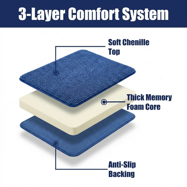 Muddy Mat® CloudStep Bathroom Rugs 2 Piece Set, Non Slip Bath Mats for Bathroom, Absorbent Memory Foam Chenille, Machine Washable Quick Dry Toilet Rug Set, 20"x30" + 20"x20" U-Shaped