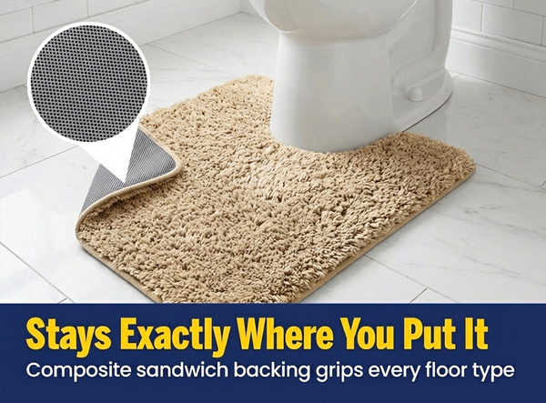 Muddy Mat® Fluffy Bathroom Rugs 2 Piece Set, Soft Absorbent Microfiber Bath Mats, Non Slip, Quick Dry, Machine Washable for Floor, Tub, Shower & Toilet, 20"x30" + 20"x20" U-Shaped