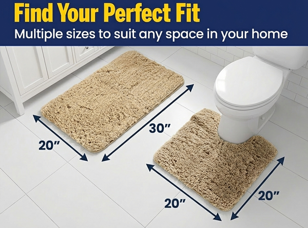 Muddy Mat® Fluffy Bathroom Rugs 2 Piece Set, Soft Absorbent Microfiber Bath Mats, Non Slip, Quick Dry, Machine Washable for Floor, Tub, Shower & Toilet, 20"x30" + 20"x20" U-Shaped
