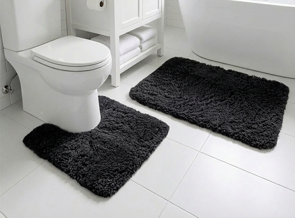 Muddy Mat® Fluffy Bathroom Rugs 2 Piece Set, Soft Absorbent Microfiber Bath Mats, Non Slip, Quick Dry, Machine Washable for Floor, Tub, Shower & Toilet, 20"x30" + 20"x20" U-Shaped
