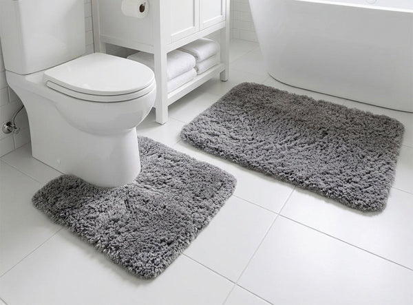 Muddy Mat® Fluffy Bathroom Rugs 2 Piece Set, Soft Absorbent Microfiber Bath Mats, Non Slip, Quick Dry, Machine Washable for Floor, Tub, Shower & Toilet, 20"x30" + 20"x20" U-Shaped
