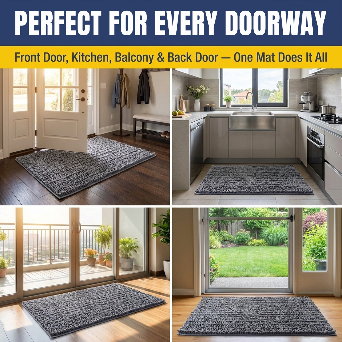 Muddy Mat® MudMax Dog Door Mat for Muddy Paws – Ultra Water Absorbing Mat Chenille Muddy Carpet® Soaks 5X Water, Microfiber Quick Dry, Slip Resistant Machine Washable Indoor Mat