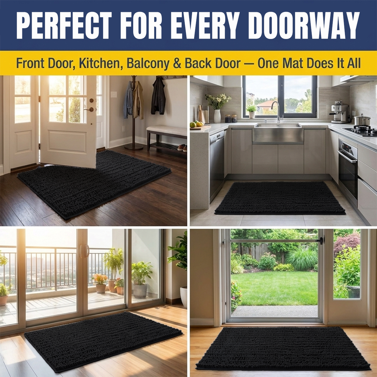 Muddy Mat® MudMax Dog Door Mat for Muddy Paws – Ultra Water Absorbing Mat Chenille Muddy Carpet® Soaks 5X Water, Microfiber Quick Dry, Slip Resistant Machine Washable Indoor Mat