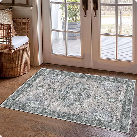 Muddy Mat® Blue Bell Washable Area Rugs for Living Room, Bedroom & Dining Room – Modern Soft Low Pile Non Slip Carpet – Pet Friendly Waterproof Foldable Rugs for Home